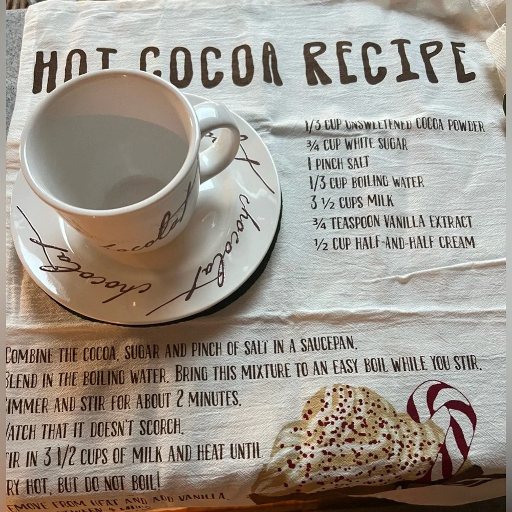 Crate&Barrel White and Brown Chocolat Cup and Saucer Set